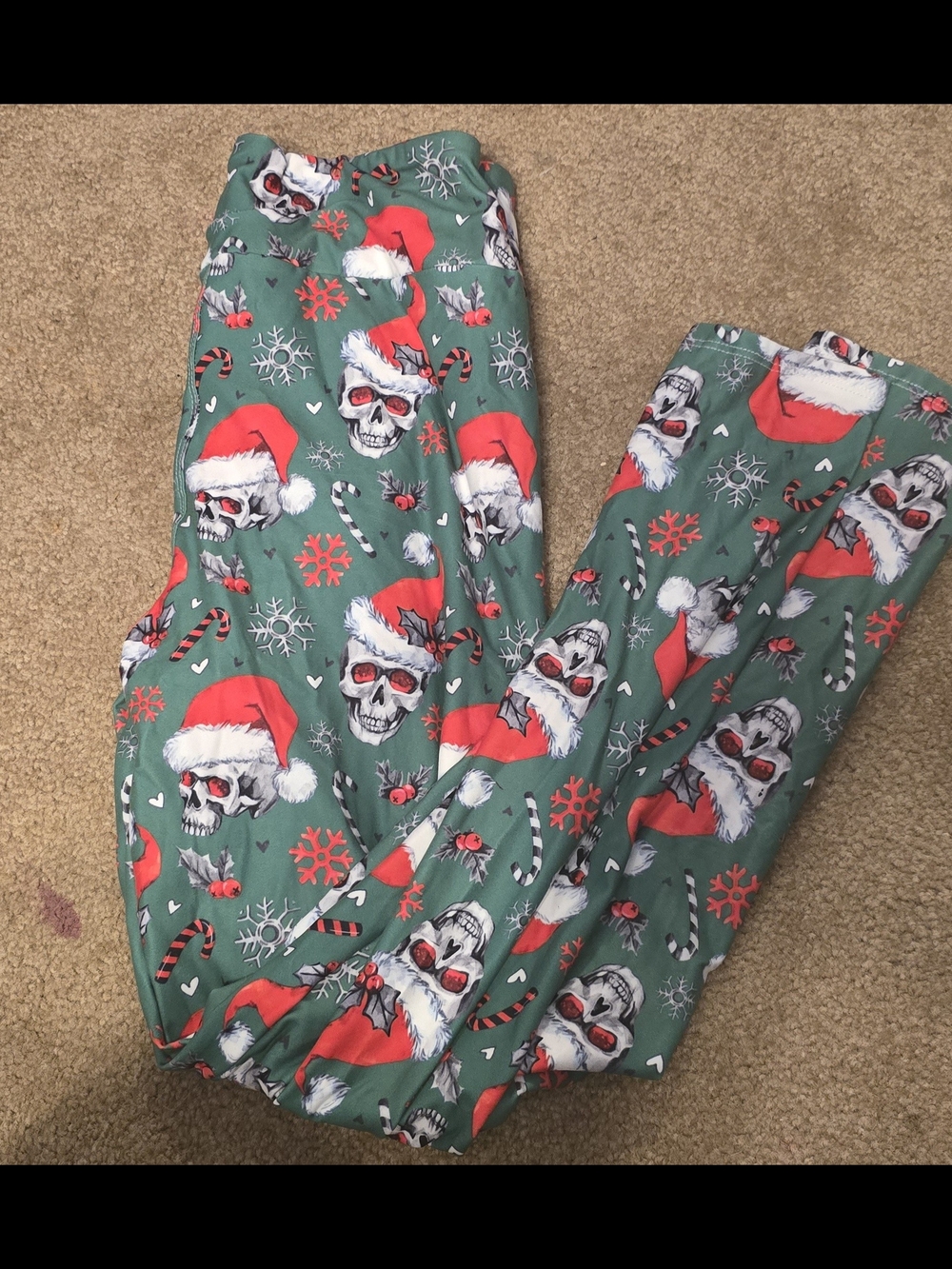 Festive Green Skull Santa Leggings